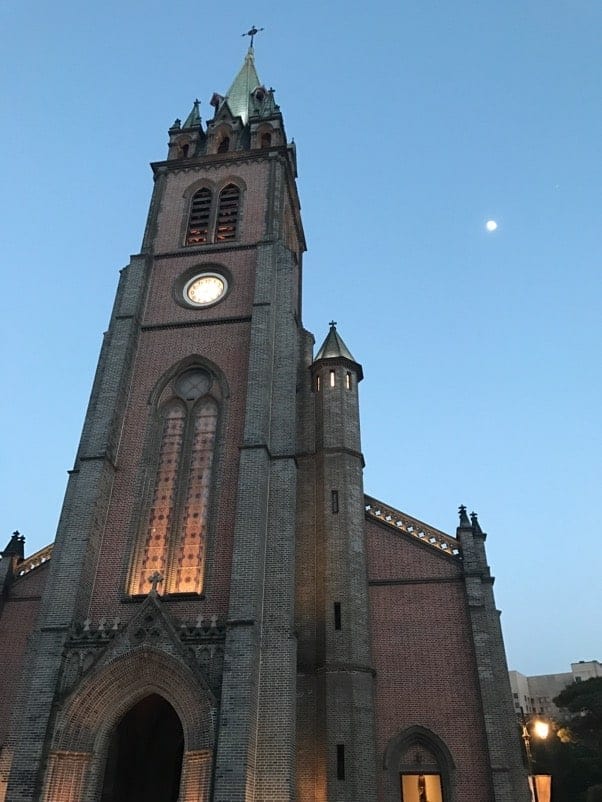 Façade of the Myeongdong Cathedral, Seoul, Korea. Photo by the author.