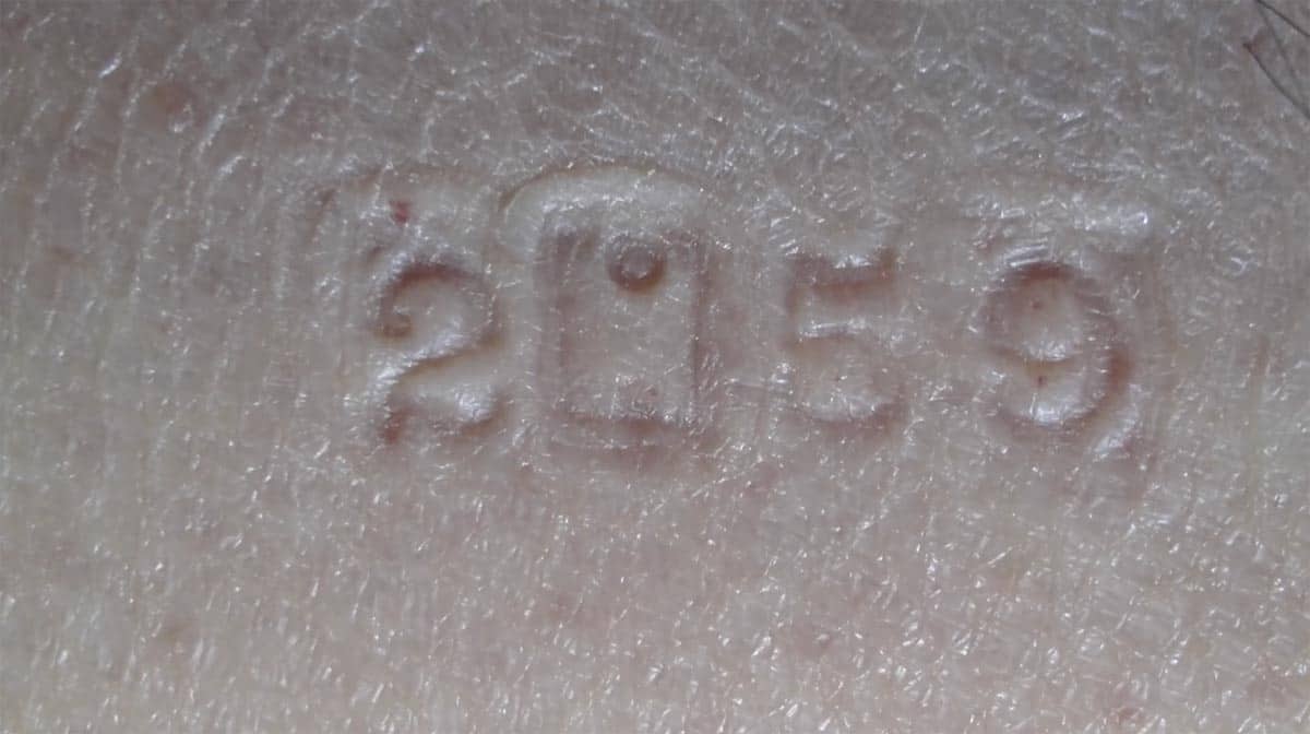 Kim’s Skin Time is an 8-hour long stop-motion video synchronised with actual time, in which the artist prints different times on his skin and documents the marks fading away. Image courtesy of A+ Online Festival for Video Art.