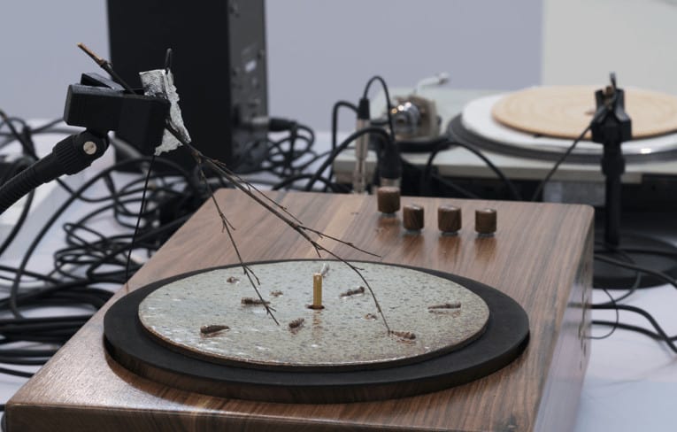 record turntables and needles made from things like ceramics, twigs, feathers  and sticks.  Image courtesy of the CCA.
