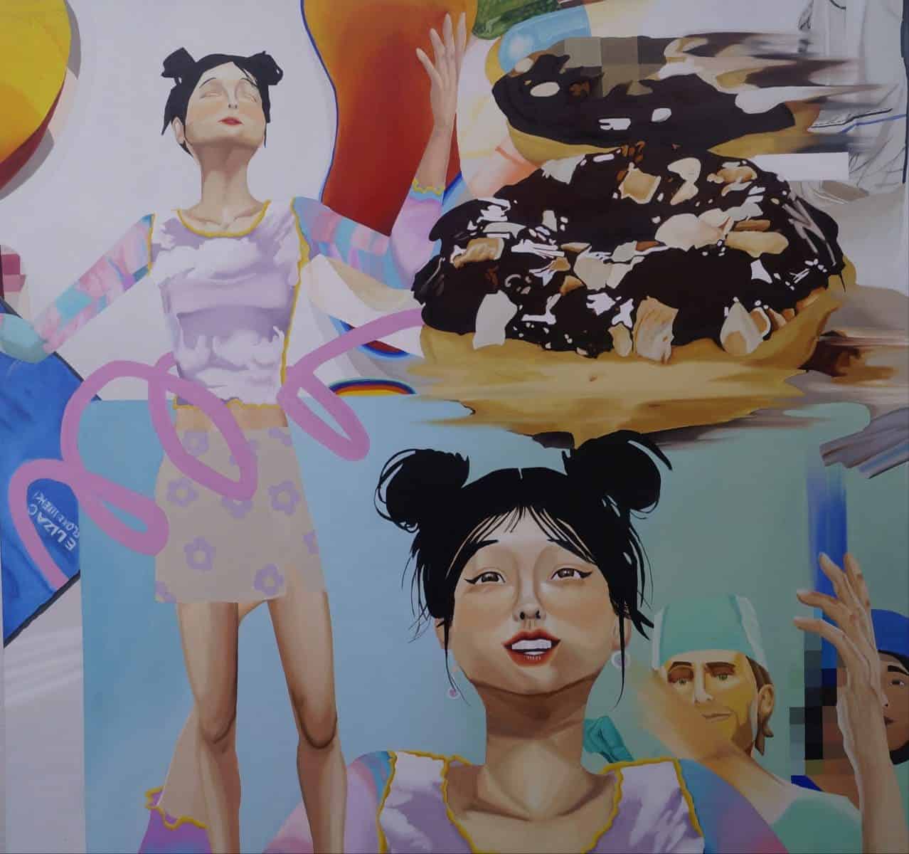 Donuts and Elizac 20 2021 Luhdeh Gitayasa oil on canvas 150 x 150 cm. Image courtesy of the artist. scaled