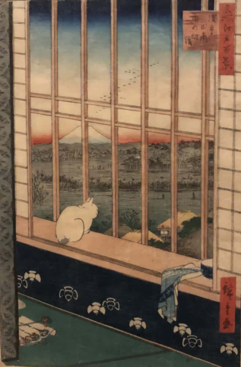 The famous cat print, also known as Asakusa ricefields and Torinomachi Festival by Utagawa Hiroshige