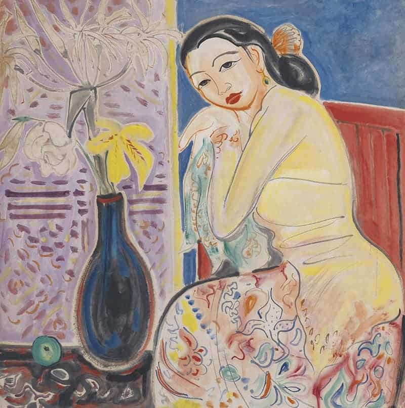 Malay Lady (c. 1950s). Chinese ink and colour on paper, 67 x 67 cm. Artwork by Cheong Soo Pieng