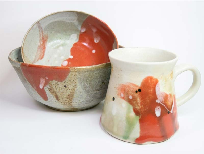 Ceramic cups and bowls, glaze inspired by Laksa 