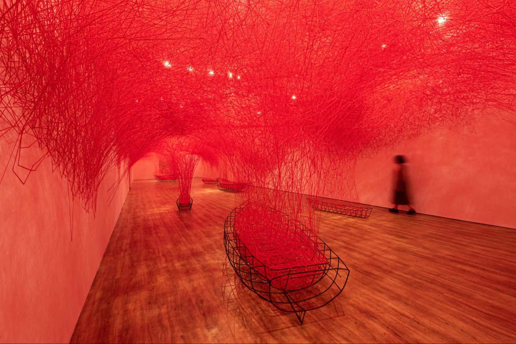 Chiharu Shiota, Uncertain Journey (2016-2022). Installation view of Chiharu Shiota: The Soul Trembles. Image Courtesy of Museum MACAN.