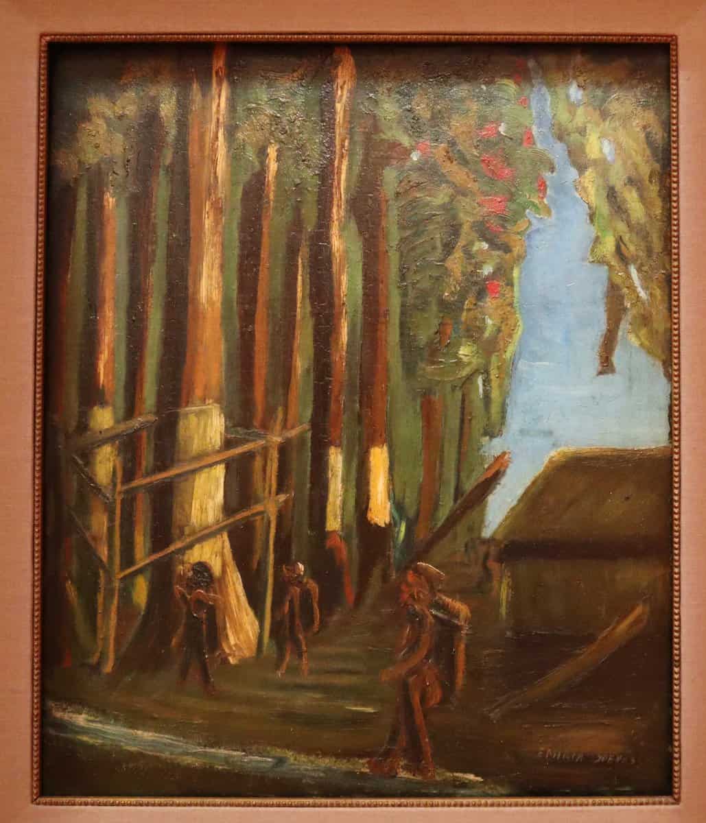 Emiria Sunassa, Panen Damar (Rosin Harvest), Undated. Oil on board. 59.6 x 49.5 cm. Collection of National Gallery Singapore.