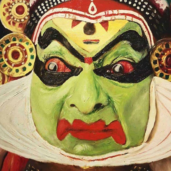 A detail of the painting, "Faces of Life (Fear)" by Subashini K Chandra, on view at "Yes, I speak Indian...". Image courtesy of Coda Culture. 