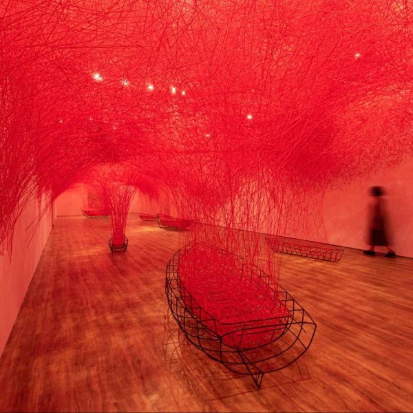 Chiharu Shiota, Uncertain Journey (2016-2022). Installation view of Chiharu Shiota: The Soul Trembles. Image Courtesy of Museum MACAN.